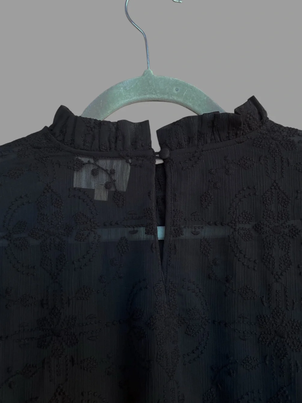 SEZANE Black Sheer Floral Embroidered Ruffle High Neck Valentine Blouse Top - Picture 10 of 14